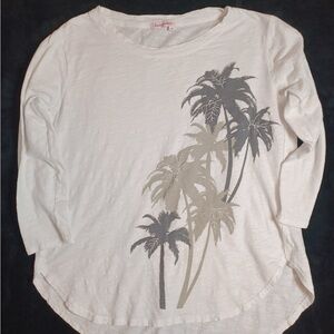 Fresh Produce casual 3/4 length sleeve White Palm Tree Print Top